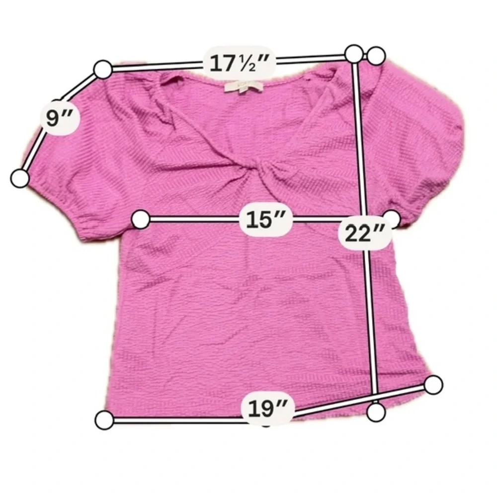 LOFT Pink Textured Puff Sleeve Top Size L Stretch Lightweight Material